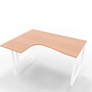 Scrivania angolare sinistra piano Noce canaletto 160x120xh.75 cm gamba ad anello acciaio Bianco Practika P2-0