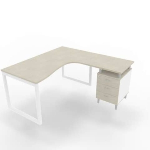Scrivania con cassettiera a destra piano cemento 160x165xh.75 cm gamba ad anello acciaio Bianco Practika P2 ECSAT17D-CL-I-0