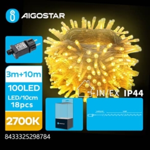 Catena luminosa per interni ed esterni a basso voltaggio Aigostar luce calda 2700 K 10 m 100 led - 298784-0