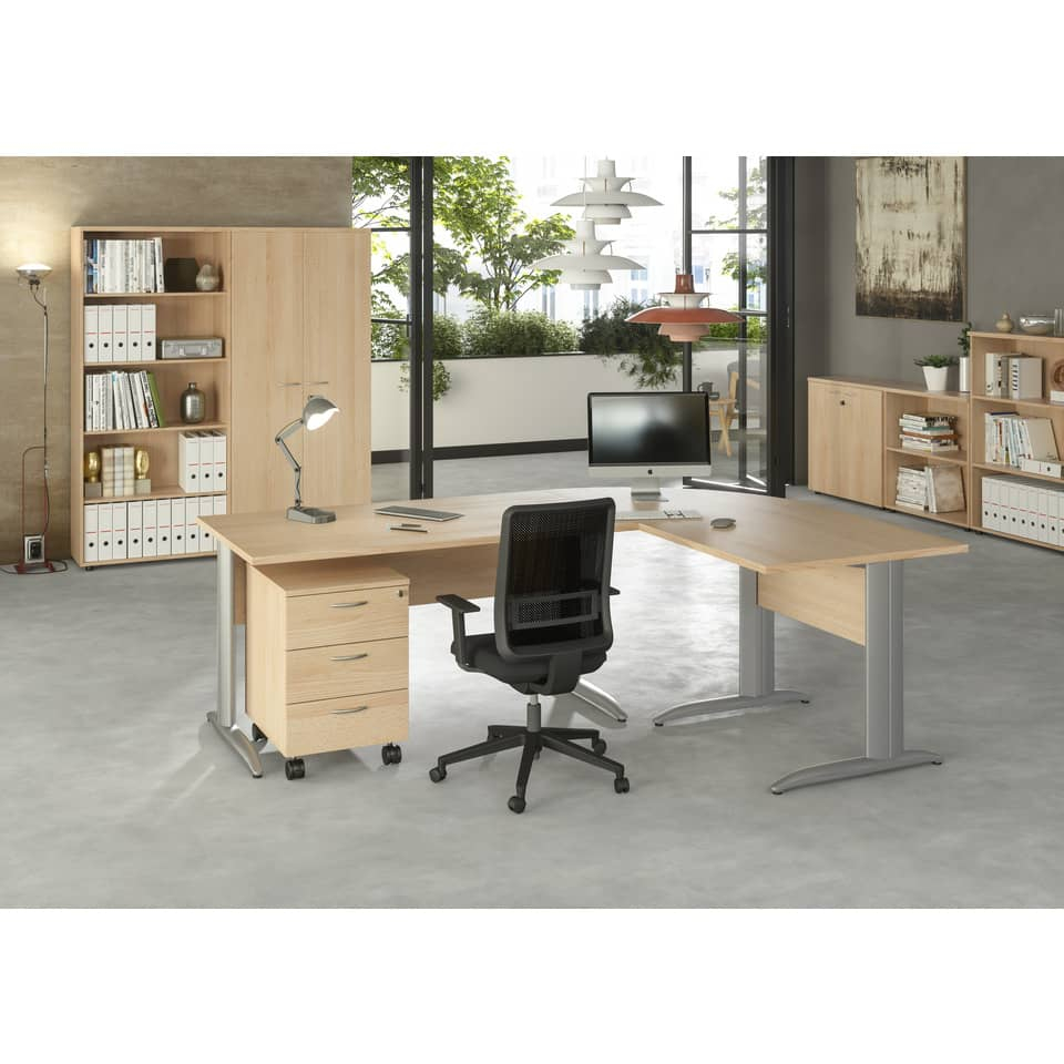 Scrivania piano Faggio 160x80xh.72 cm gamba a L in metallo Grigio alluminio linea Presto Artexport - 003K2/6/AA-198137 - Loveoffice