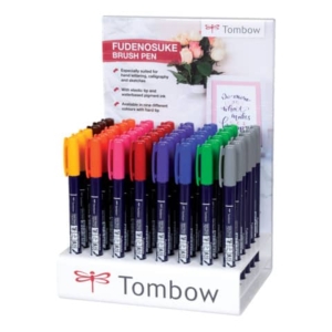 Espositore 48 marker calligrafico Tombow Fudenosuke Fluo punta brush - 6 colori assortiti fluo - PWS-BH-48P-2-A - LoveOffice