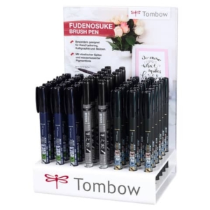 Espositore 48 marker calligrafici Tombow Fudenosuke Nero punta brush - assortiti nero - PWS-TBHS-48P-A - LoveOffice