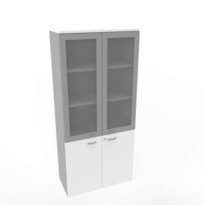 Armadio alto con ante basse bianche e alte in vetro telaio MDF scocca trama antracite 90x45xH.200 cm - LoveOffice