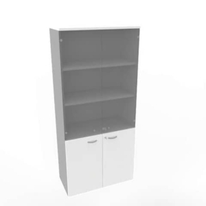 Armadio alto con ante basse bianche e alte in vetro scocca trama antracite 90x45xH.200 cm - ECE490V-BA-TA-GE - LoveOffice