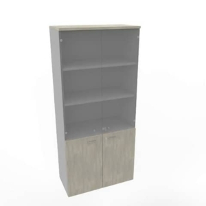 Armadio alto con ante basse cemento e alte in vetro scocca trama antracite 90x45xH.200 cm - ECE490V-CL-TA-GE - LoveOffice