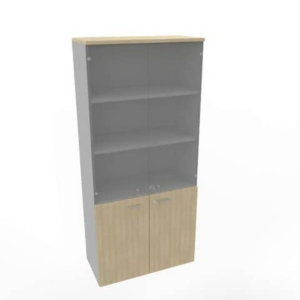 Armadio alto con ante basse rovere e alte in vetro scocca trama antracite 90x45xH.200 cm - ECE490V-RK-TA-GE - LoveOffice