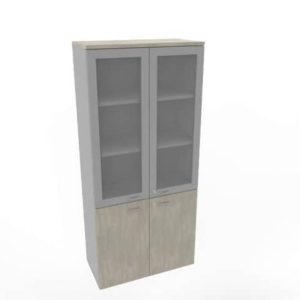 Armadio alto con ante basse cemento e alte in vetro telaio MDF scocca trama antracite 90x45xH.200 cm - LoveOffice