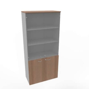 Armadio alto ante basse noce canaletto e alte in vetro scocca trama antracite 90x45xH.200 cm - ECE490V-NO-TA-GE - LoveOffice