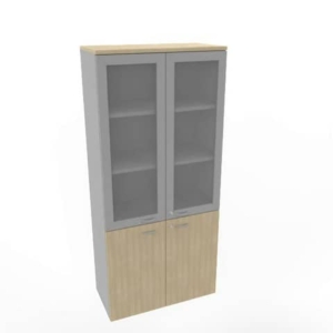 Armadio alto con ante basse rovere e alte in vetro telaio MDF scocca trama antracite 90x45xH.200 cm - LoveOffice
