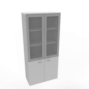 Armadio alto con ante basse grigio e alte in vetro telaio MDF scocca trama antracite 90x45xH.200 cm - LoveOffice