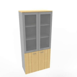 Armadio alto con ante basse faggio e alte in vetro telaio MDF scocca trama antracite 90x45xH.200 cm - LoveOffice