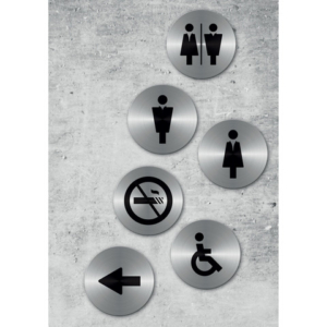 Targhette adesive Securit® in acciaio inox - icone assortite - conf. 6 pezzi - SI-SS-SET - LoveOffice