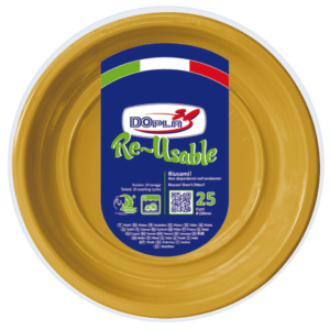 Piatti fondi in polistirene Dopla Reusable oro conf. 25 pz Ø 205 mm 11859 - LoveOffice