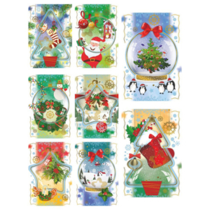 Biglietti augurali Natalizi glitterati Biembi 12x18 cm - conf. 8 pezzi - assortiti - B2X202C63 - LoveOffice