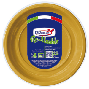 Piatti frutta in polistirene Dopla Reusable oro conf. 25 pz Ø 170 mm 11822 - LoveOffice