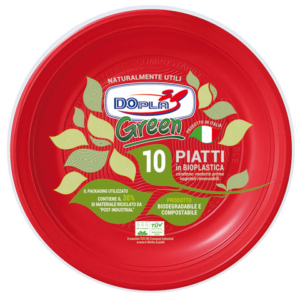 Piatti piani Dopla Green biodegradabili e compostabili - Ø 220 mm colore rosso - conf. 10 pz - 40048 - LoveOffice