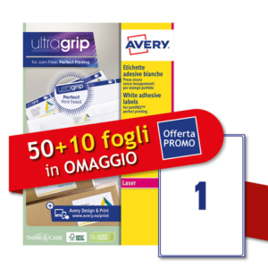 Etichette bianche Avery Ultragrip & Jamfree? adesivo permanente laser 1 et./foglio conf. 50+10 ff OMAGGIO - LoveOffice