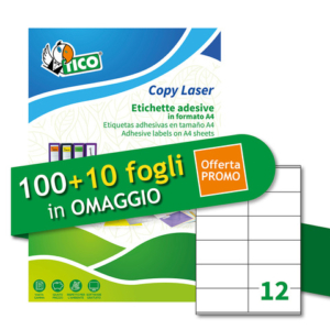 Etichette bianche adesive permanenti Tico laser/inkjet 12 et./foglio conf. 100+10 ff OMAGGIO 105x48 mm - LoveOffice