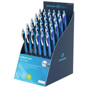 Espositore 30 penne a sfera a scatto ricaricabili Schneider Slider Rave tratto XB - colori fusto blu/nero - - LoveOffice