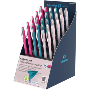 Espositore 30 penne a sfera Schneider Slider Memo Colour Edition tratto XB inchiostro blu - P399632 - LoveOffice