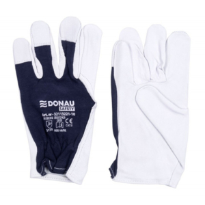 Guanti da lavoro in pelle di capra con polsino elastico bianco-blu navy Donau Safety conf. 12 pz Tg. 11/XXL - - LoveOffice
