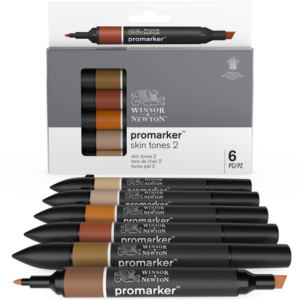 Pennarelli Winsor&Newton Promarker doppia punta fine-larga - conf. 6 pz toni carne scuro - 0290115 - LoveOffice