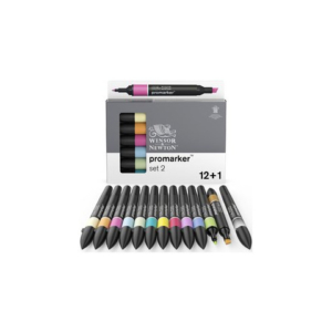 Pennarelli Winsor&Newton Promarker doppia punta fine-larga - conf. 12 pz colori assortiti + blender - 0290138 - LoveOffice