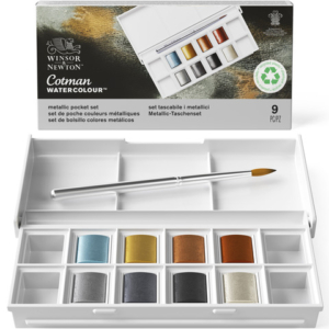 Acquerelli Winsor&Newton Cotman - conf. 8 mezzi godet in colori metallici assortiti 0390702 - LoveOffice