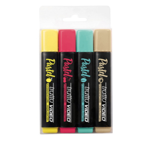 Evidenziatori Tratto Video Pastel conf. 4 pezzi in astuccio appendibile colori pastello assortiti - F835802 - LoveOffice