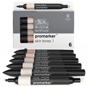 Pennarelli Winsor&Newton Promarker doppia punta fine-larga - conf. 6 pz toni carne chiaro - 0290114 - LoveOffice