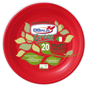 Piatti fondi biodegradabili e compostabili Dopla Green Ø 220 mm - colore rosso - conf. 20 pz - 40038 - LoveOffice