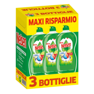 Detersivo liquido per piatti sgrassante Nelsen - profumo di limone 850 ml - conf. 3 pezzi in OMAGGIO al Kit K00133 - LoveOffice
