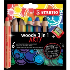 Matite colorate Stabilo Woody 3 in 1 punta larga conf. 6 pz Arty line colori assortiti - 880/6-1-20 - LoveOffice