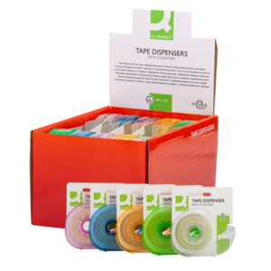 Espositore 10 nastri adesivi trasparenti con dispenser a chiocciola in blister Q-Connect assortiti - 19mmx33m - KF27009 - LoveOffice