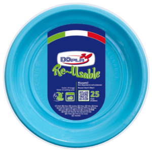 Piatti piani in PS Dopla Reusable Ø 220 mm turchese - conf. 25 pz - 11841 - LoveOffice