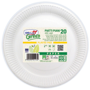 Piatti piani in fibra vergine Dopla Green Ø 230 mm bianco - conf. 20 pz - 11802 - LoveOffice