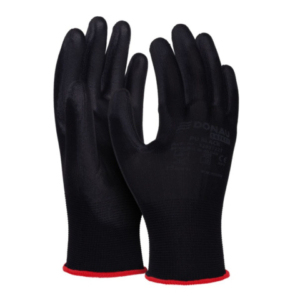 Guanti da lavoro Donau Safety in PL e spalmati di PU nero sul palmo - Tg. 6 - conf. 12 pz - 32031221-06 - LoveOffice