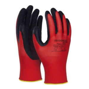 Guanti da lavoro Donau Safety in PL rosso e lattice ruvido nero sul palmo Tg. 10 - conf. 12 pz - 32021121-10 - LoveOffice