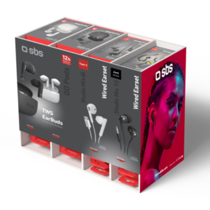 Espositore 24 auricolari SBS con filo e wireless assortiti bianco e nero EXPO-AUDIOWALL+ - LoveOffice