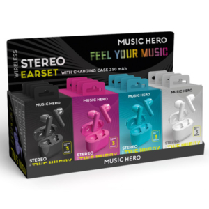 Espositore 16 auricolari wireless TWS Music Hero Nubox semi in-ear colori assortiti - EXPO-MHTWSPK+ - LoveOffice