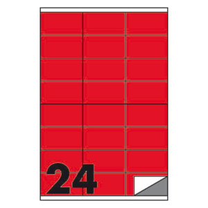 Etichette fluo permanenti Markin Copiatabu 70x36 mm in foglio A4 - 24 et./foglio rosso - conf. 100 fogli - LoveOffice