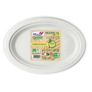 Piatti ovali in polpa Dopla Green Midi Pfas Free 260x195 mm bianco - Ø 260 mm - conf. 15 pz - 07776 - LoveOffice