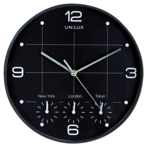 Orologio da parete al quarzo UNILUX On Time con 4 fusi orari Ø30,5 cm Nero 400094567