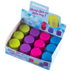 Espositore 12 temperamatite a 2 fori con serbatoio Donau in colori assortiti - 330374912