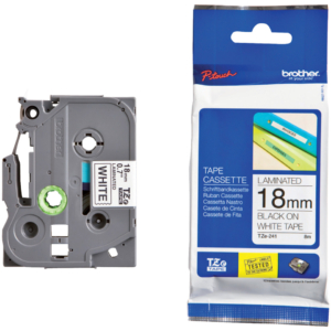 Nastro laminato per etichettarice - Nero/Bianco Brother 18 mm x 8 m - TZE-241