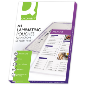 Pouches A4 per plastificatrice Q-Connect 2x125µm finitura opaca (conf.100)