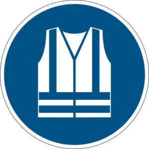 Pittogramma da pavimento "Gilet di sicurezza alta visibilità obbligatorio" Durable Azzurro Ø430 mm - 173506