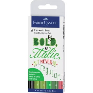 Penne inchiostro pigmentato Faber Castell Pitt Artist - Lettering green - 267117 (conf.6)