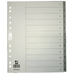 Divisore numerico Q-Connect Grigio - XL - 24,5x29,7 cm ppl 1-12
