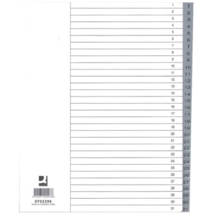 Divisore numerico Q-Connect Grigio - XL - 24,5x29,7 cm ppl 1-31